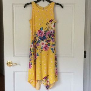Tween Diva Girls Yellow Floral Handkerchief Dress